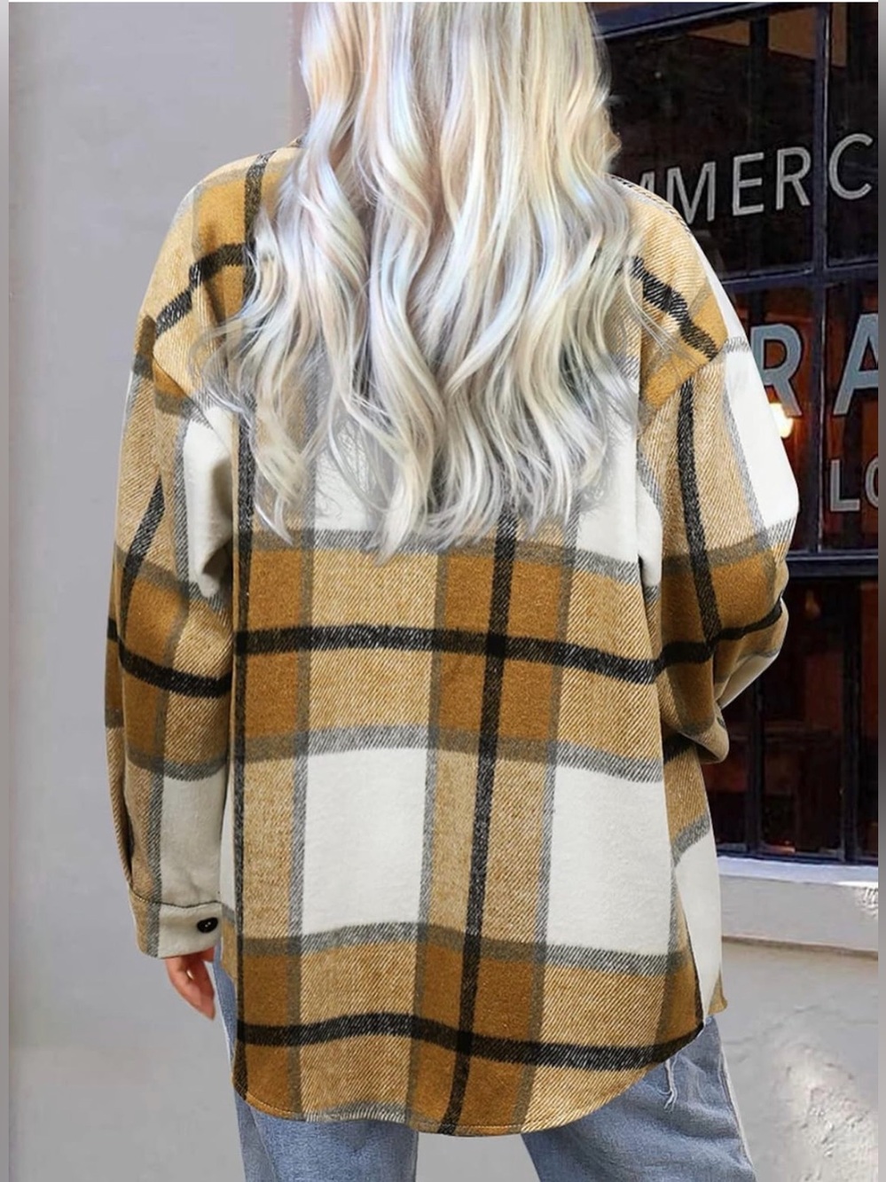 Beaully, Mustard/White/Black Plaid Shacket, 2X - Picture 2 of 10